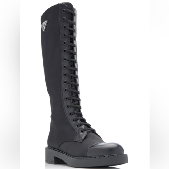 Nwt Prada Re-Nylon Spazzolato Rois Metal Triangle Logo Combat Boots 36.5 - Picture 1 of 8